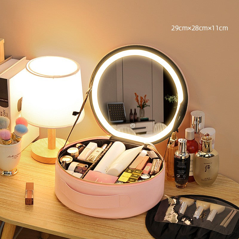 BEAUTY CASE DA VIAGGIO CIRCOLARE CON SPECCHIO LED